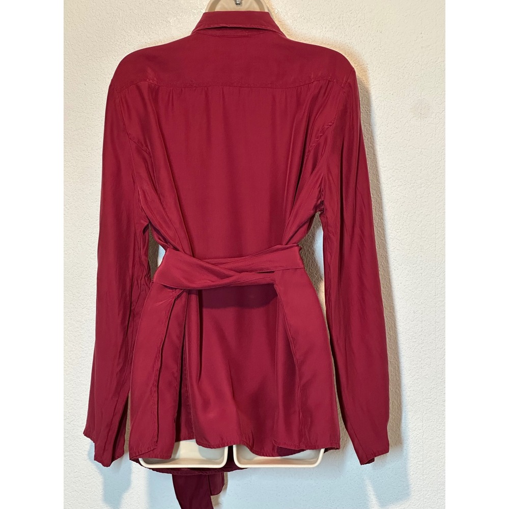 Soft Surroundings XL 100% Silk Wrap Blouse Berry Red Long Sleeve Tie Waist - Picture 2 of 8